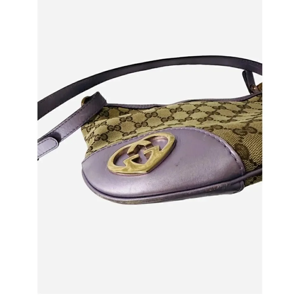 Gucci purple leather gg canvas crossbody with gold logo - Picture 2 of 10